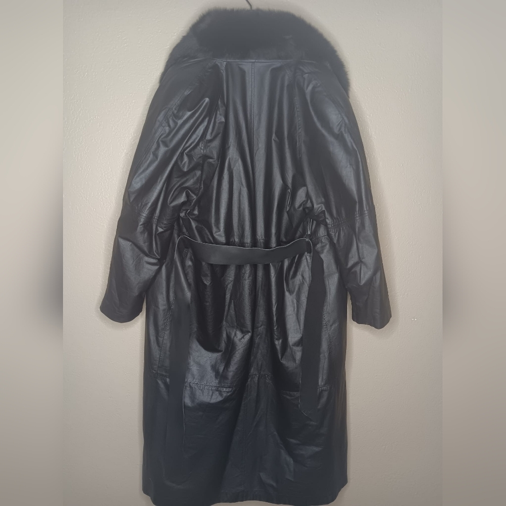 Vintage CAROLE LITTLE Women's L Trench Coat Belted Black Fur Collar‎ Penny - Picture 5 of 6